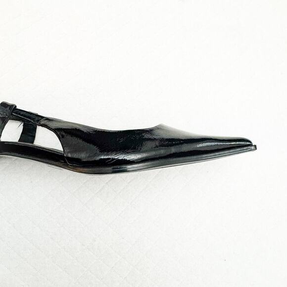 Zara Black Patent Leather Pointy Toe Kitten Heel Size 37 MINT - Picture 4 of 5